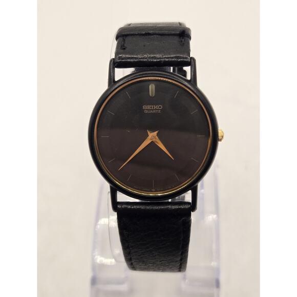 VTG Seiko Watch Men's 32mm Black Dial Black Tone Round 5Y30-7039 New Battery - Picture 1 of 12
